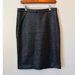 Tristan Metallic Charcoal Gray Bouclé Tweed Pencil Skirt Women's Size 6, Lined
